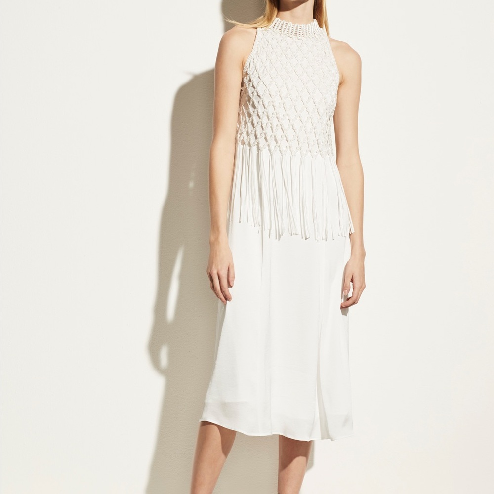 VINCE Crochet Fringe Mixed Media Dress